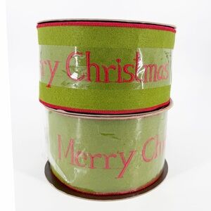 2 Rolls Merry Christmas Felt 4" x 10 Yards Premium Wired Ribbon Red Green